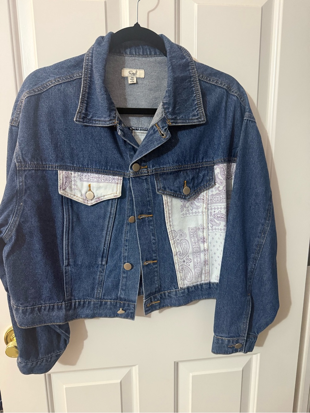 easel Dark Blue Denim Jacket with Light Paisley Panels